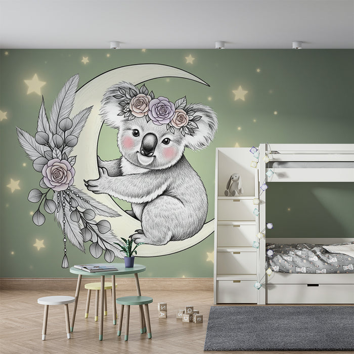Nursery room wallpaper | Dreamy koala on the moon