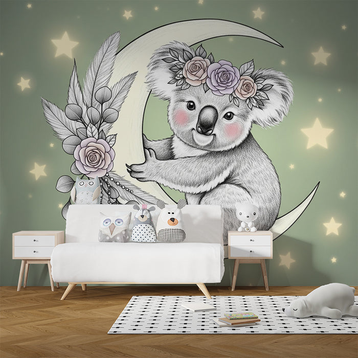 Nursery room wallpaper | Dreamy koala on the moon