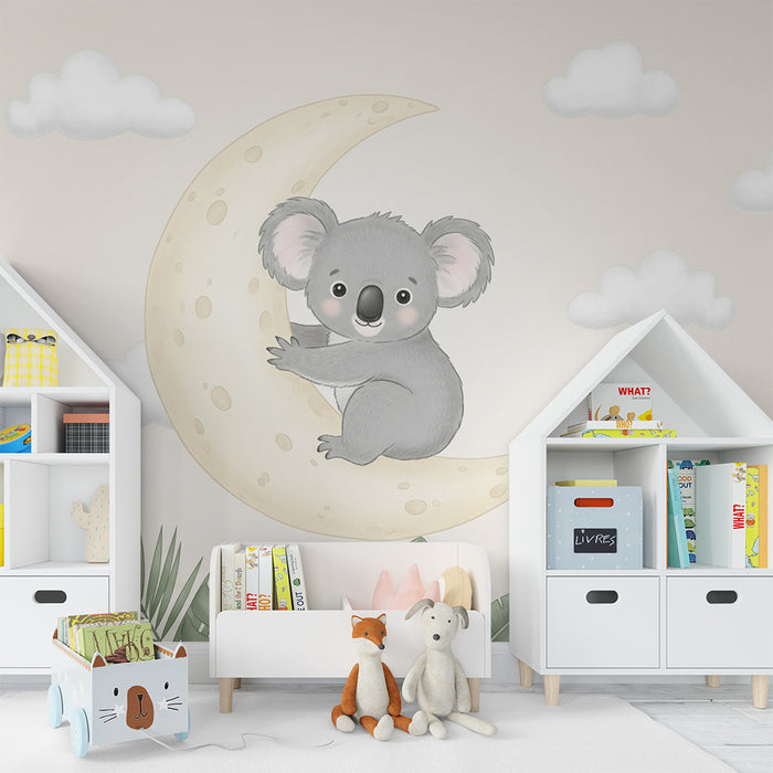 Papier de parede detskej izby | Koala na mesiaci a tropické listy