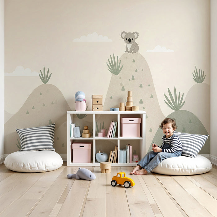 Nursery room wallpaper | Koala on the soft hills