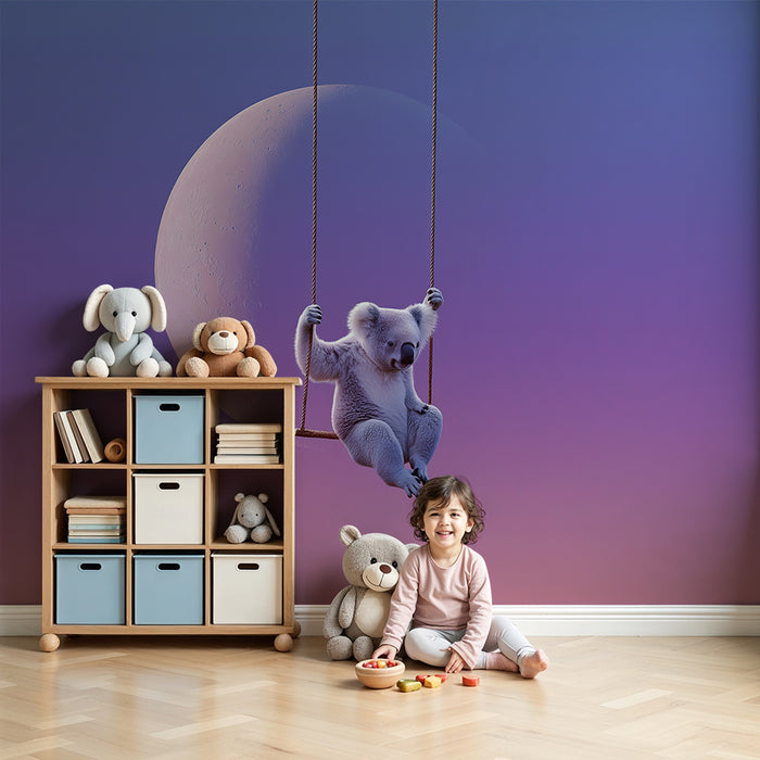 Papier peint chambre bébé | Koala sur une balançoire sous la lune