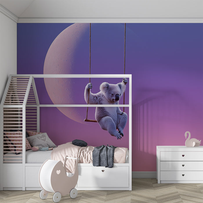 Papier peint chambre bébé | Koala sur une balançoire sous la lune