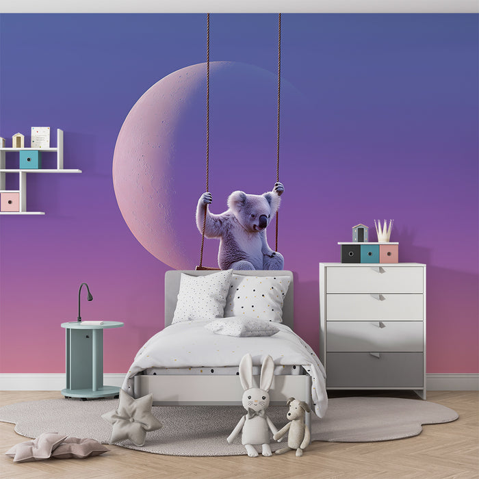 Papier peint chambre bébé | Koala sur une balançoire sous la lune