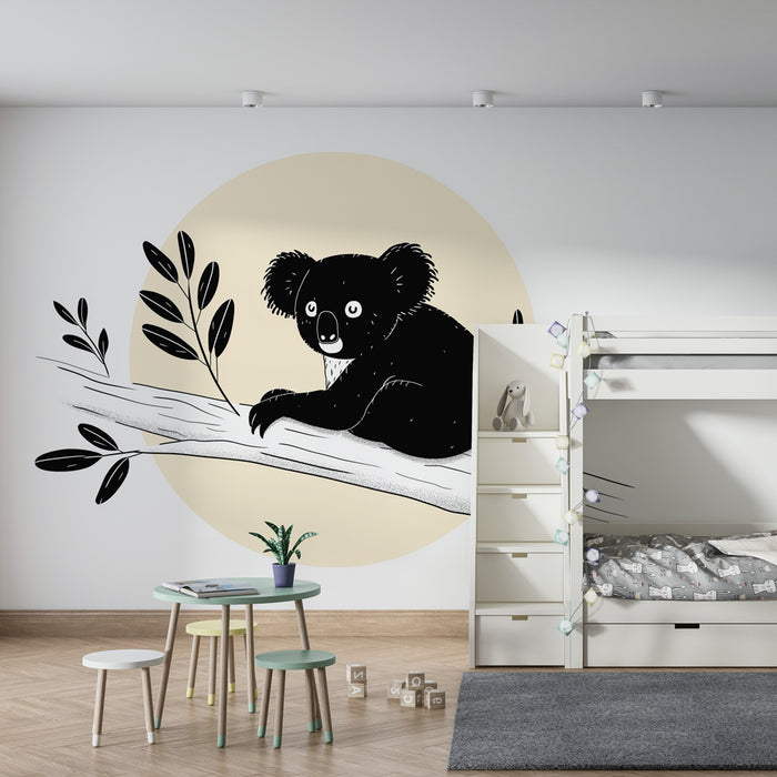 Papier peint chambre bébé | Koala sur une branche avec feuillage