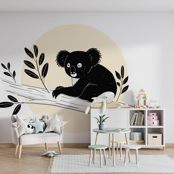 Papier peint chambre bébé | Koala sur une branche avec feuillage