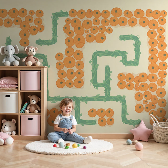 Nursery room wallpaper | Maze of pumpkins and green vines