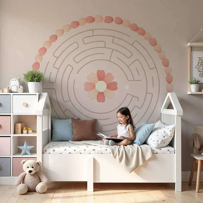 Papel pintado infantil | Laberinto floral suave con pétalos delicados