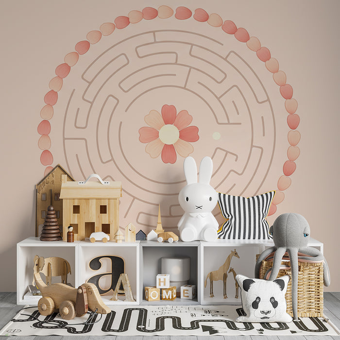 Papel pintado infantil | Laberinto floral suave con pétalos delicados
