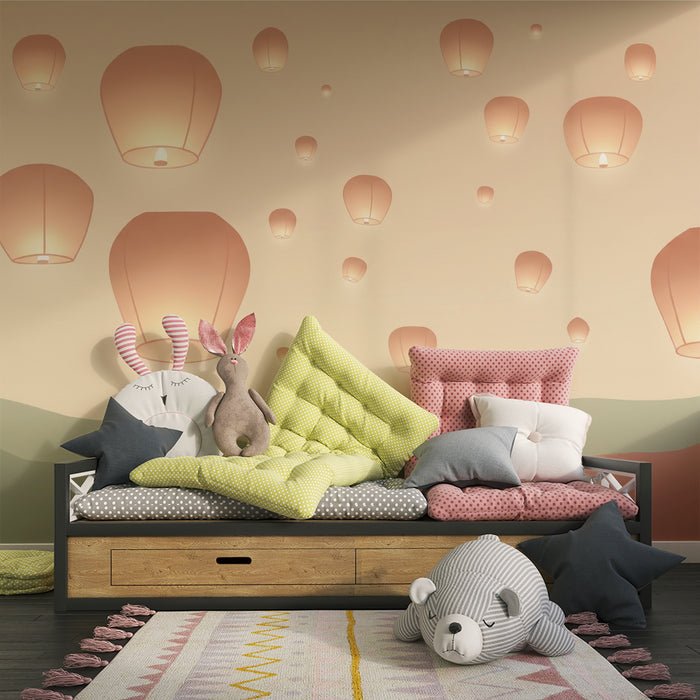 Papel de parede quarto bebê | Luminări plutitoare într-un cer blând