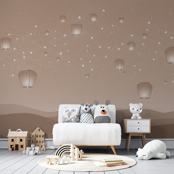 Barntapet | Flytande lyktor under en stjärnklar himmel