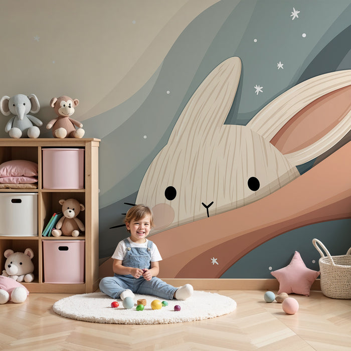 Carta da parati bambini | Coniglietto coccoloso e onde dolci