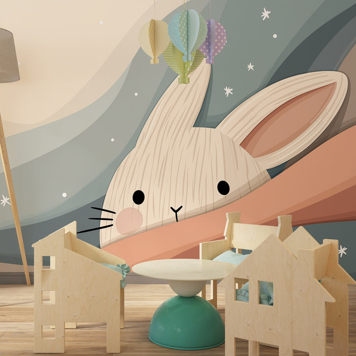 Carta da parati bambini | Coniglietto coccoloso e onde dolci