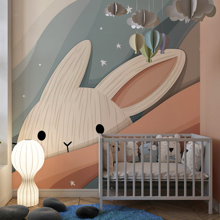 Carta da parati bambini | Coniglietto coccoloso e onde dolci