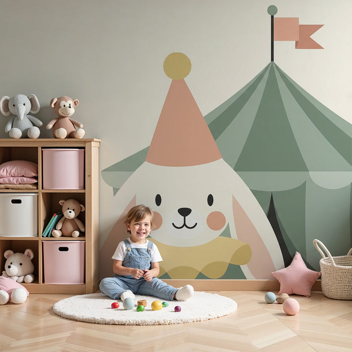Papier peint chambre bébé | Lapin clown et chapiteau de cirque