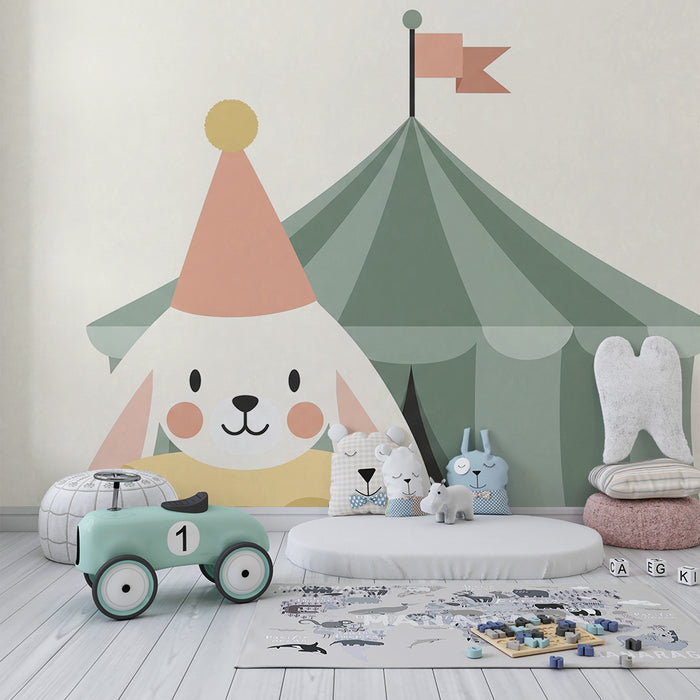 Papier peint chambre bébé | Lapin clown et chapiteau de cirque