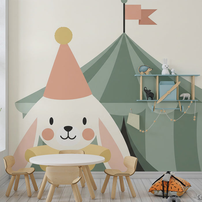 Papier peint chambre bébé | Lapin clown et chapiteau de cirque