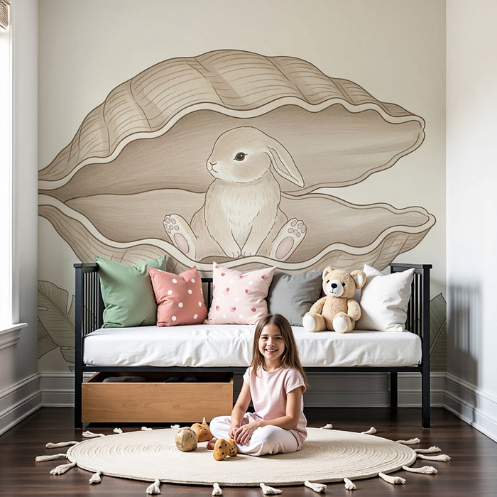 Papier peint chambre bébé | Lapin dans une coquille