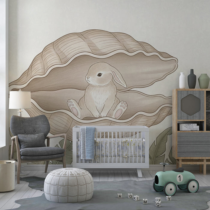 Papier peint chambre bébé | Lapin dans une coquille