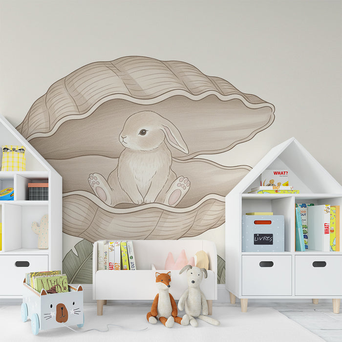 Papier peint chambre bébé | Lapin dans une coquille
