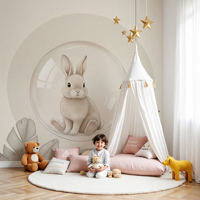 Papier peint chambre bébé | Lapin doux dans une bulle
