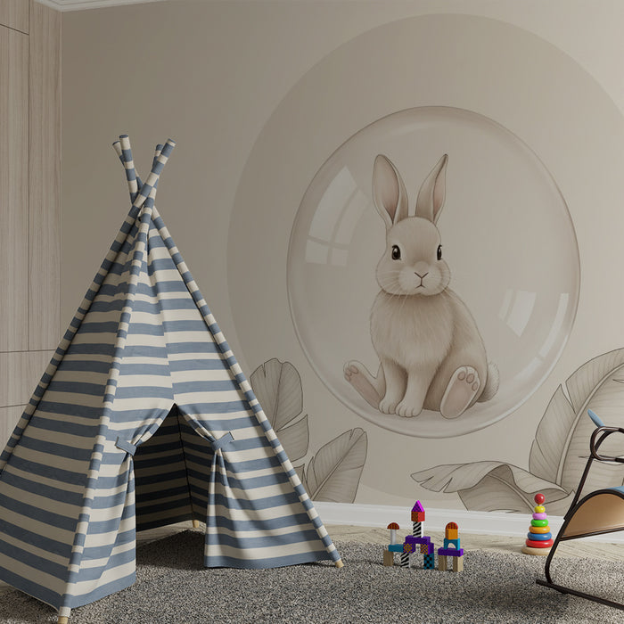 Papier peint chambre bébé | Lapin doux dans une bulle