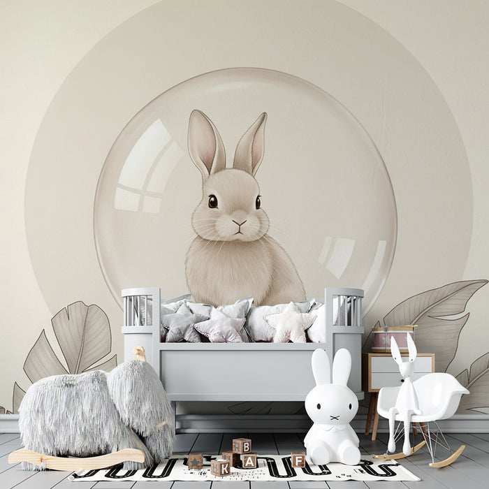 Papier peint chambre bébé | Lapin doux dans une bulle