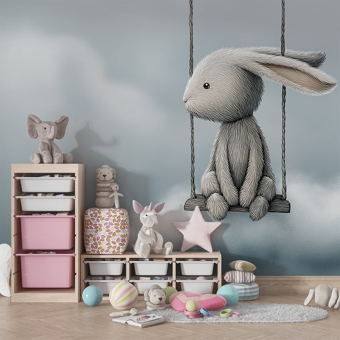 Paberi tapeet beebi tuba | Pehme jänes kiigel pilvedes