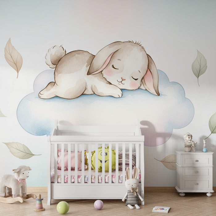 Papel de parede quarto bebê | Coelho dormindo em uma nuvem