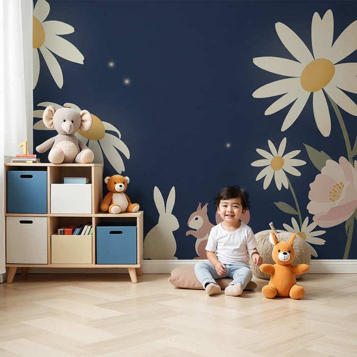 Barntapet | Kanin och ekorre mitt i blommor