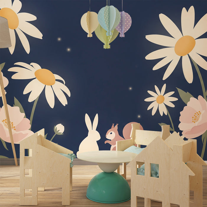 Barntapet | Kanin och ekorre mitt i blommor