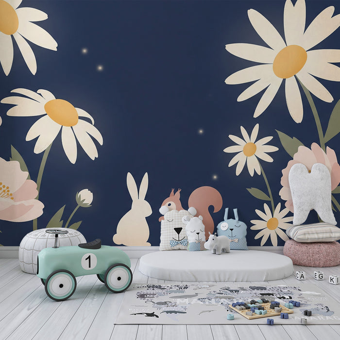 Barntapet | Kanin och ekorre mitt i blommor