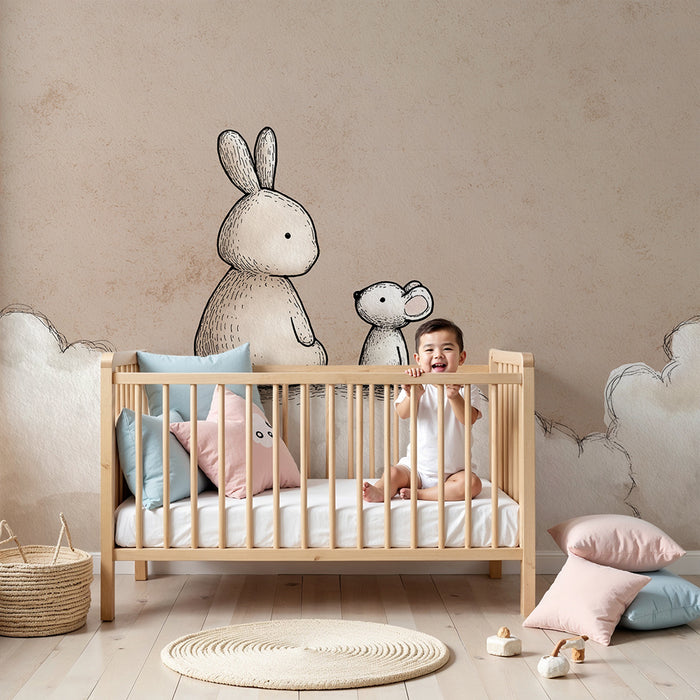 Barntapet | Kanin och mus på en mjuk moln