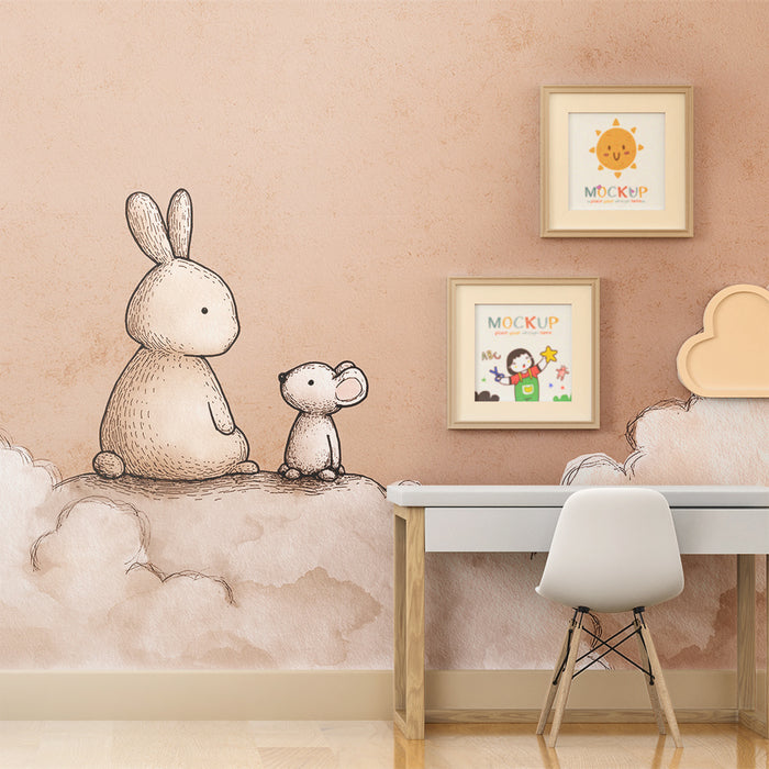 Barntapet | Kanin och mus på en mjuk moln