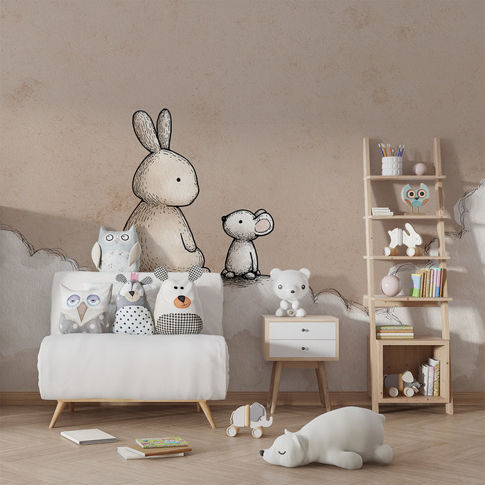 Barntapet | Kanin och mus på en mjuk moln