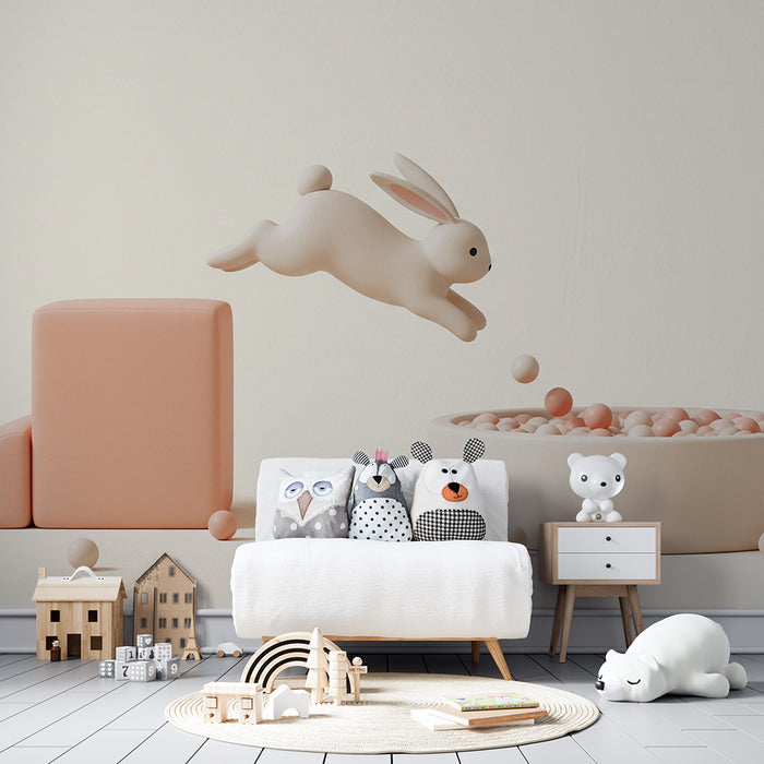 Barntapet | Spelande kanin och färgglada block i en mjuk värld