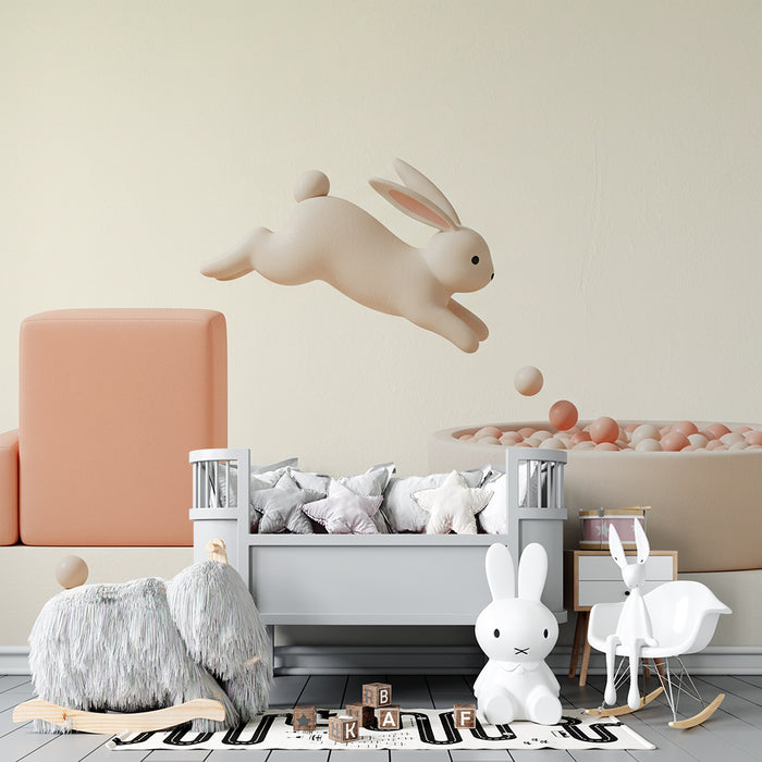 Barntapet | Spelande kanin och färgglada block i en mjuk värld