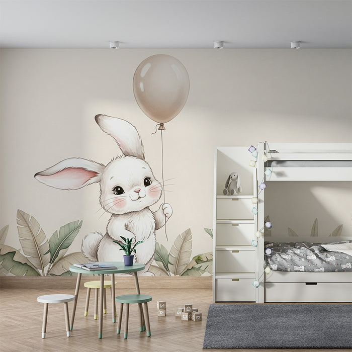 Papier peint chambre bébé | Lapin joyeux avec un ballon