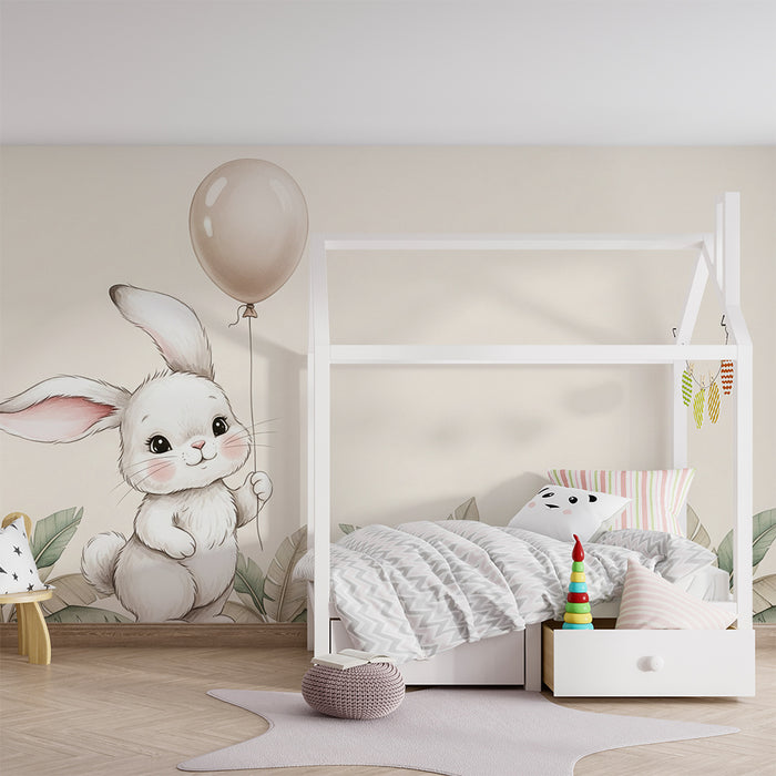 Papier peint chambre bébé | Lapin joyeux avec un ballon