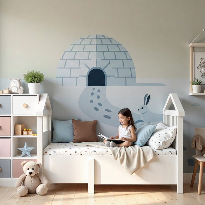 Baba szobai tapéta | Vidám nyúl és iglu a havas tájon