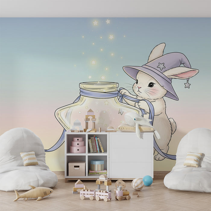 Carta da parati bambini | Coniglio magico con stella scintillante