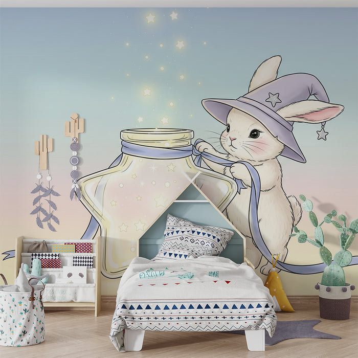 Carta da parati bambini | Coniglio magico con stella scintillante