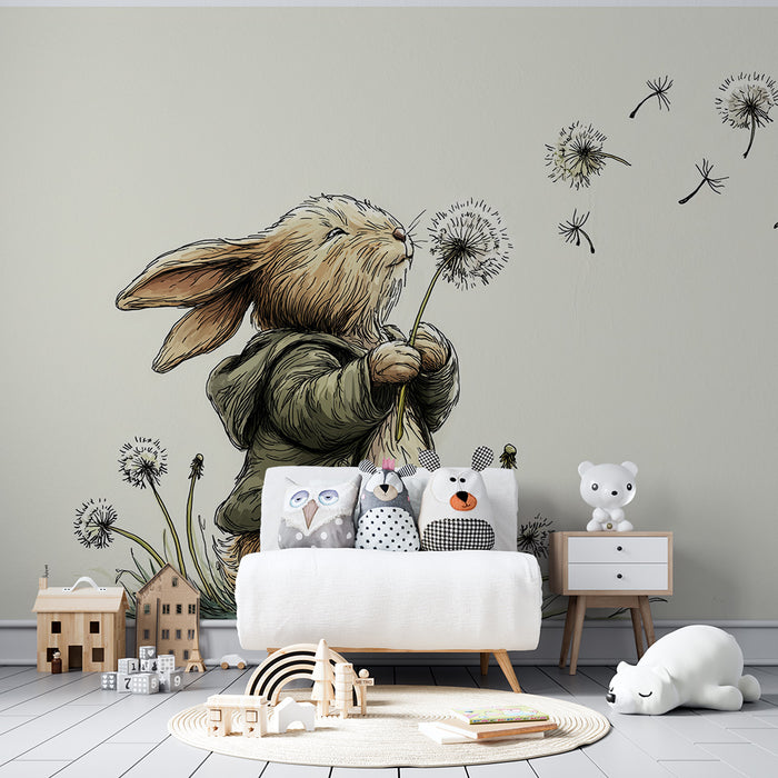 Paberi tapeet beebi tuba | Armas jänes võililledega õrnas keskkonnas