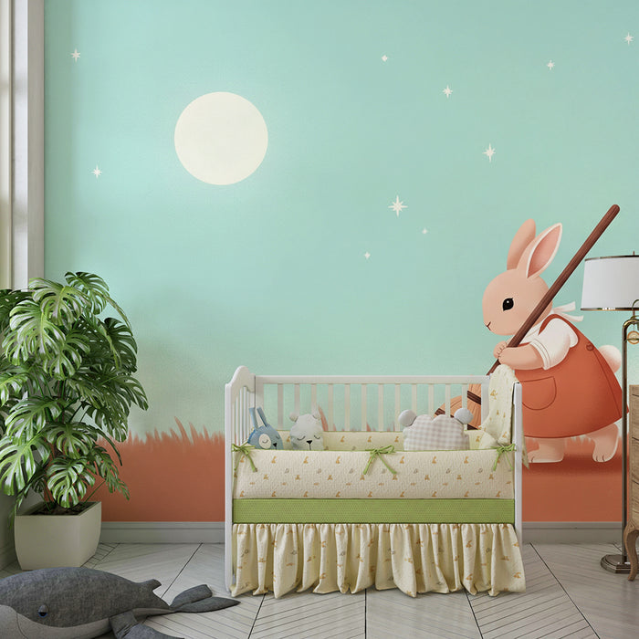 Barntapet | Söt kanin sopar under månen