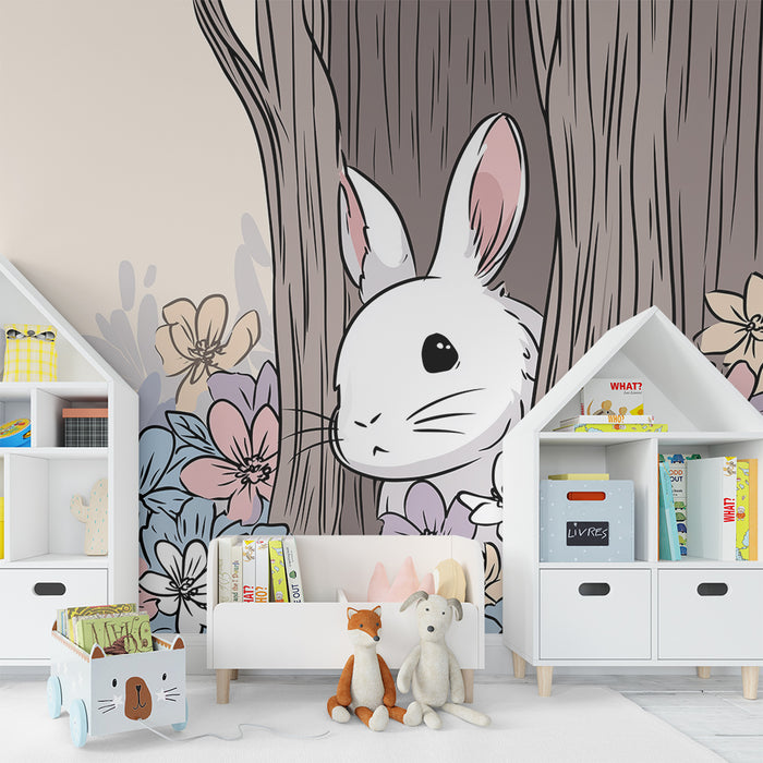 Barntapet | Söt kanin gömd bland färgglada blommor