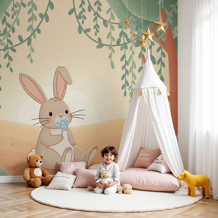 Papier peint chambre bébé | Lapin mignon dans la nature