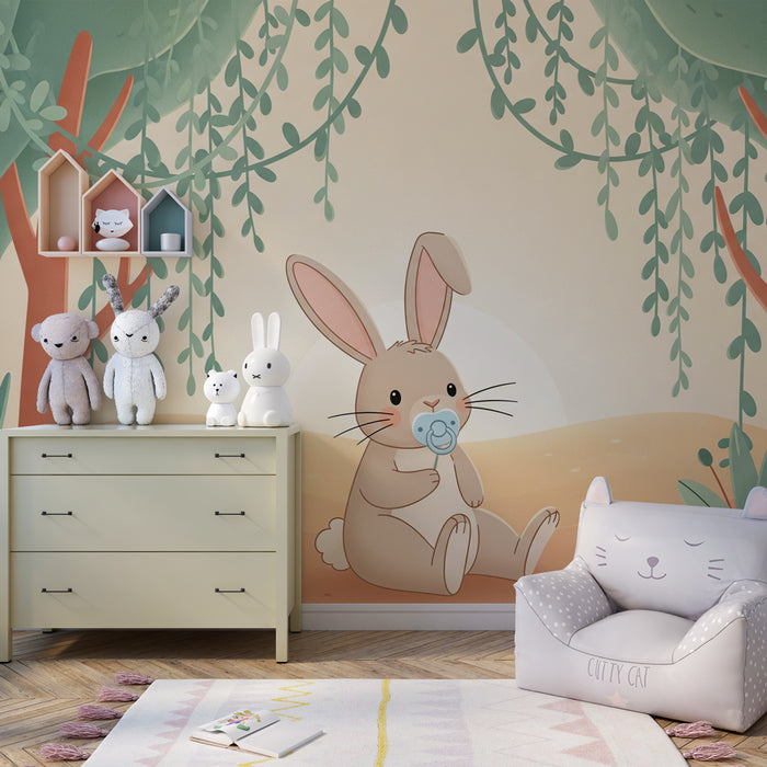 Papier peint chambre bébé | Lapin mignon dans la nature