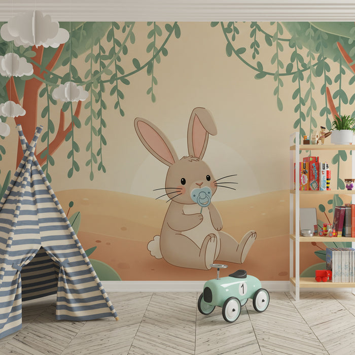 Papier peint chambre bébé | Lapin mignon dans la nature