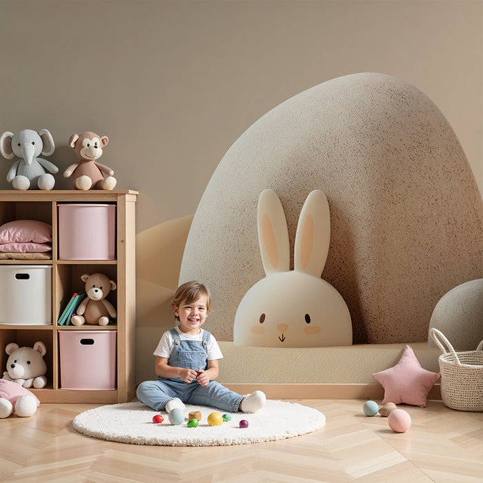 Papier peint chambre bébé | Lapin mignon dans un paysage désertique doux