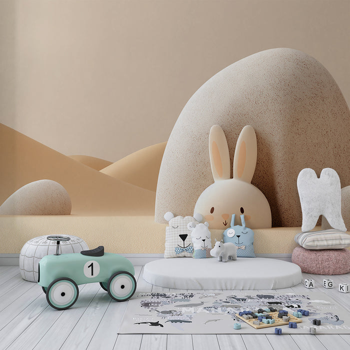 Papier peint chambre bébé | Lapin mignon dans un paysage désertique doux