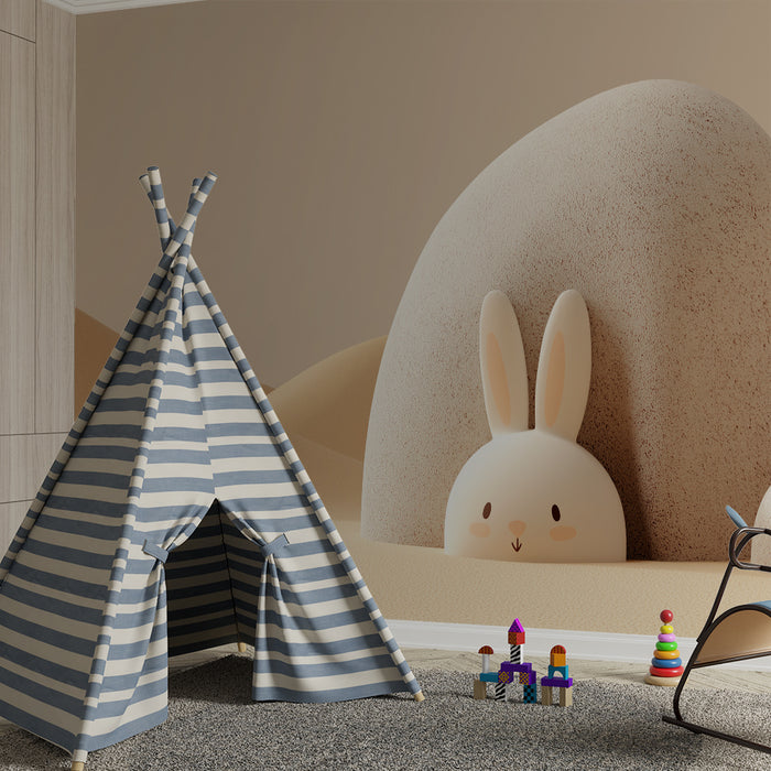 Papier peint chambre bébé | Lapin mignon dans un paysage désertique doux